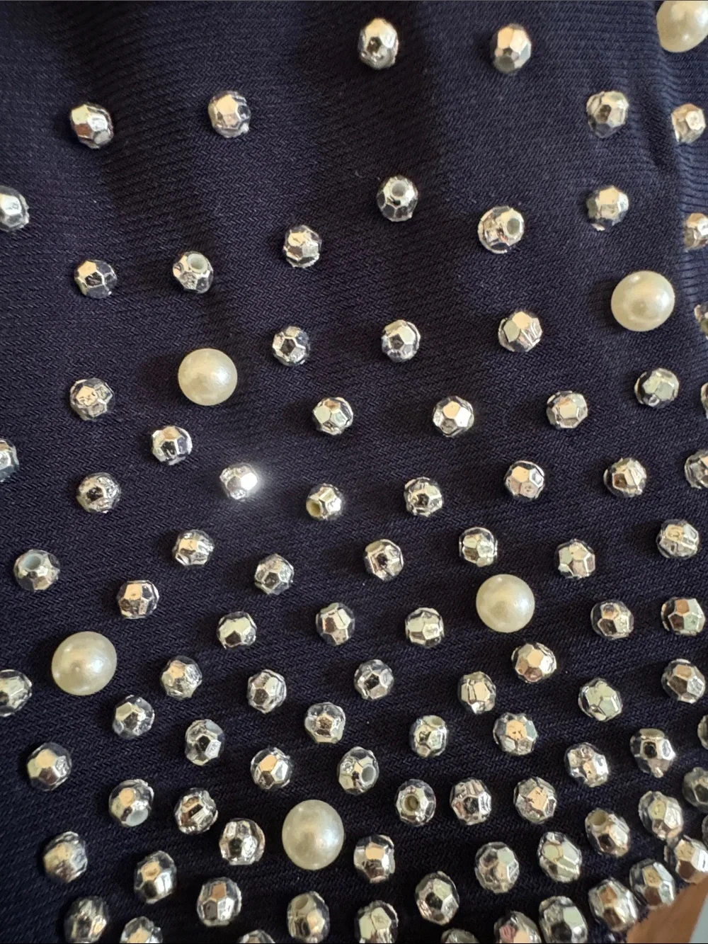 MSK Navy Long-Sleeve Dress with Pearl DotSparkle Sleeves NEW W/O TAGS/never worn - Picture 4 of 4